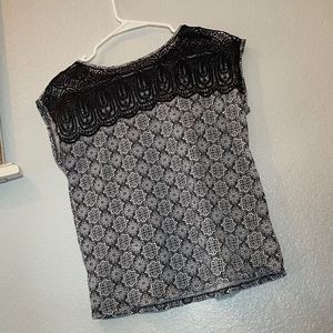 LOFT womens size small blouse black white crochet cap‎ sleeve blouse